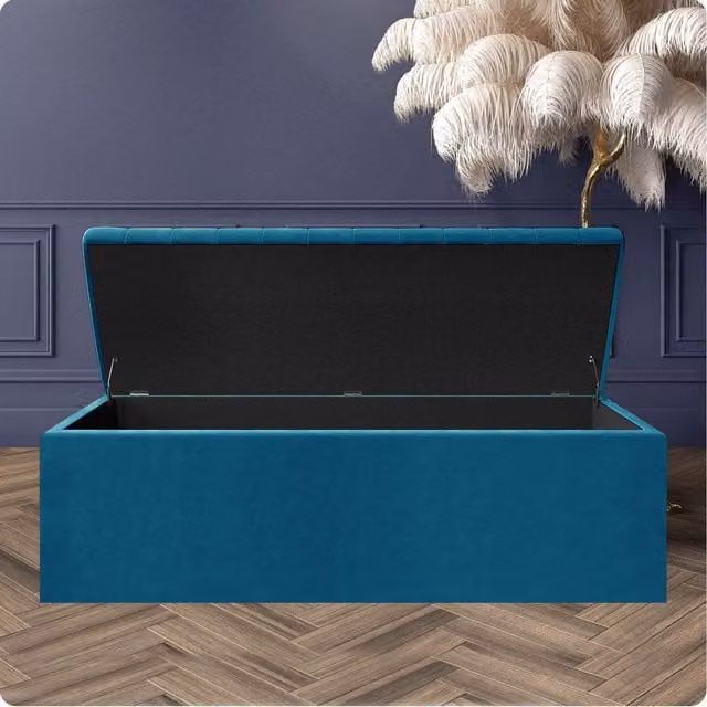 R&M Furnishers Emerald Green Striped Plush Velvet Upholstered Blanket Chest and End of Bed Bench