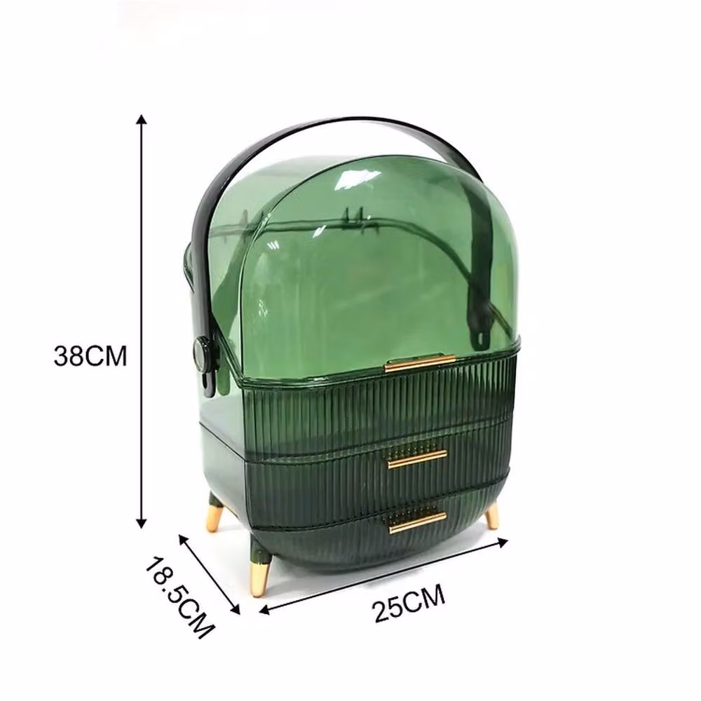 VOGREX Portable Compact Makeup Storage Box in Green and Gold with Lid and Handles – 2