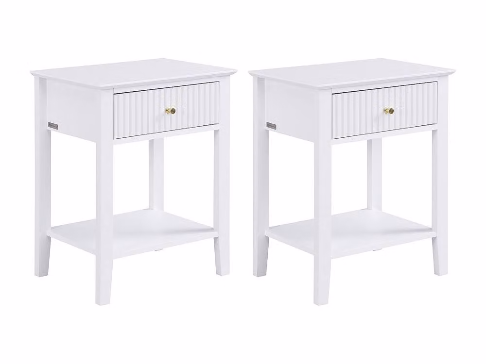 NIRIVA Set of 2 White Lacquered MDF Bedside Tables with 1 Drawer and 1 Shelf – 2