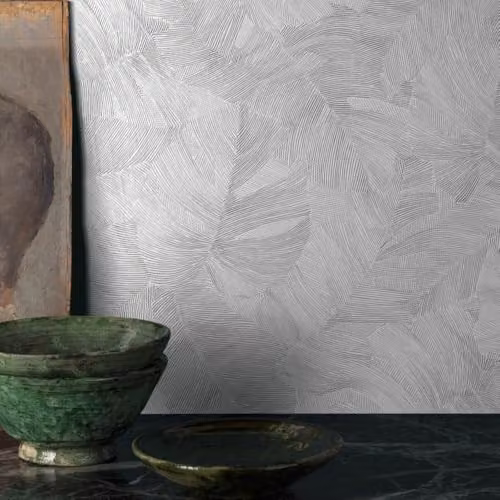 Grandeco Vanavara Monstera Leaf Textured Botanical Wallpaper in White – 2