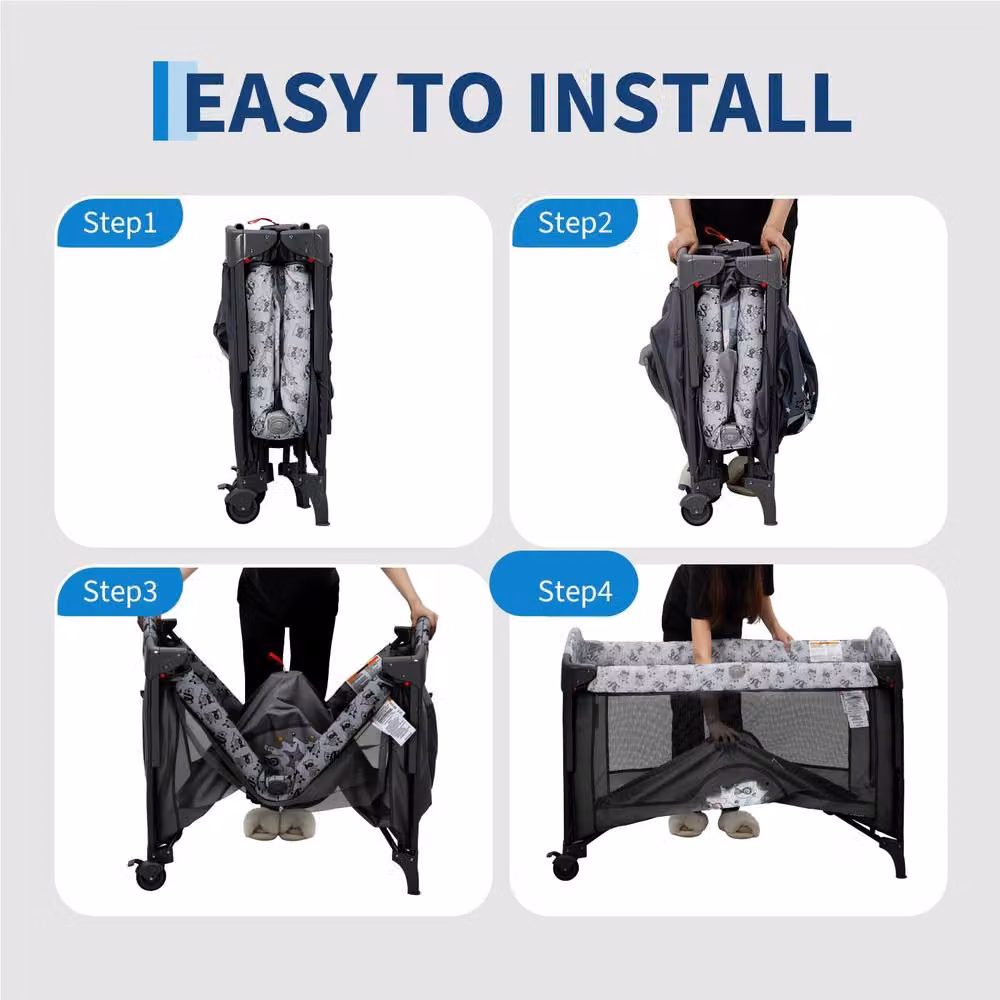 London Boutique 4 in 1 Pack & Play Baby Bassinet Sleeper, Portable Playpen and Changing Table in Black, W/D/H: 120 x 60 cm – 7