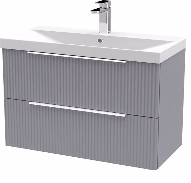 Balterley Tixall Fluted 2 Drawer Wall Hung Vanity Basin Unit, Satin Grey, W: 80 cm