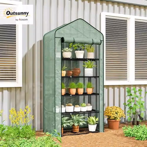 Outsunny 5 Tier Widened Mini Freestanding Greenhouse in Green, W/D/H: 90 x 49 x 193 cm – 2
