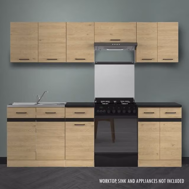 Heze Furniture Summer 7 Unit Modern Kitchen Cabinet Set in Glossy Bernstein Oak