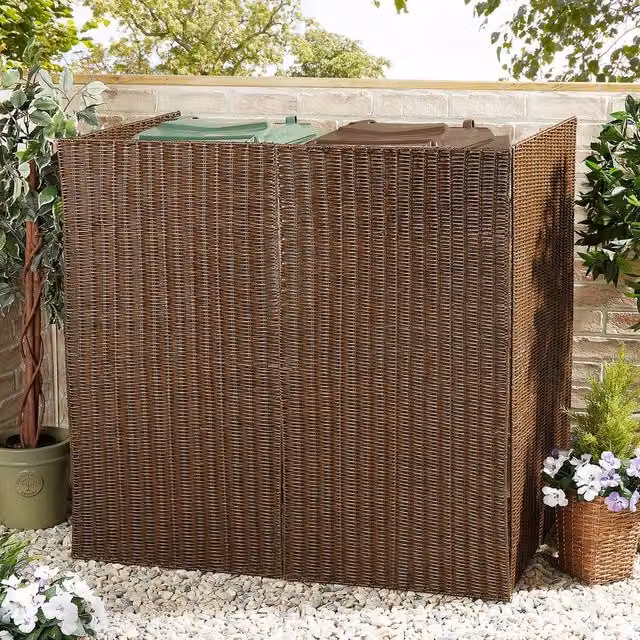 Gainsborough Double Faux Willow Wheelie Bin Screen with Steel Frame in Brown – 1