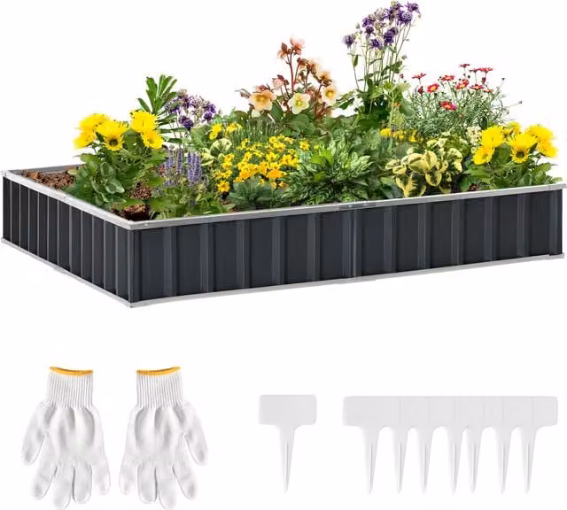 Outsunny Metal Raised Garden Bed, Large Steel Planter Box for Vegetables and Herbs, W: 258 cm, D: 90 cm, H: 30 cm