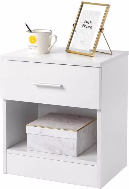 Havendro Compact Wooden 1 Drawer Bedroom Bedside Cabinet and Side Table in White