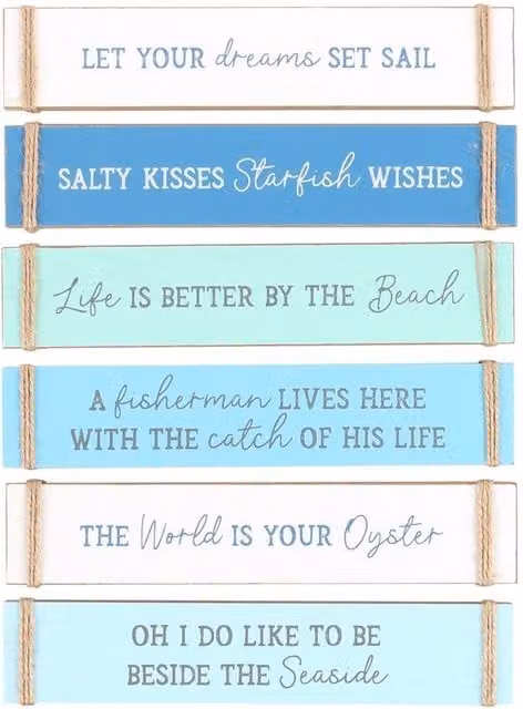 Uniqueful Pack of 6 Multicolour Maritime Wooden Tabletop Block Signs