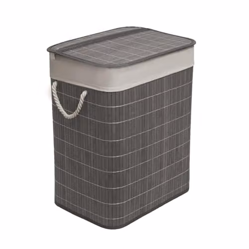 MantraRaj Bamboo Foldable Laundry Basket with Lid and Removable Liner, 65L, Grey