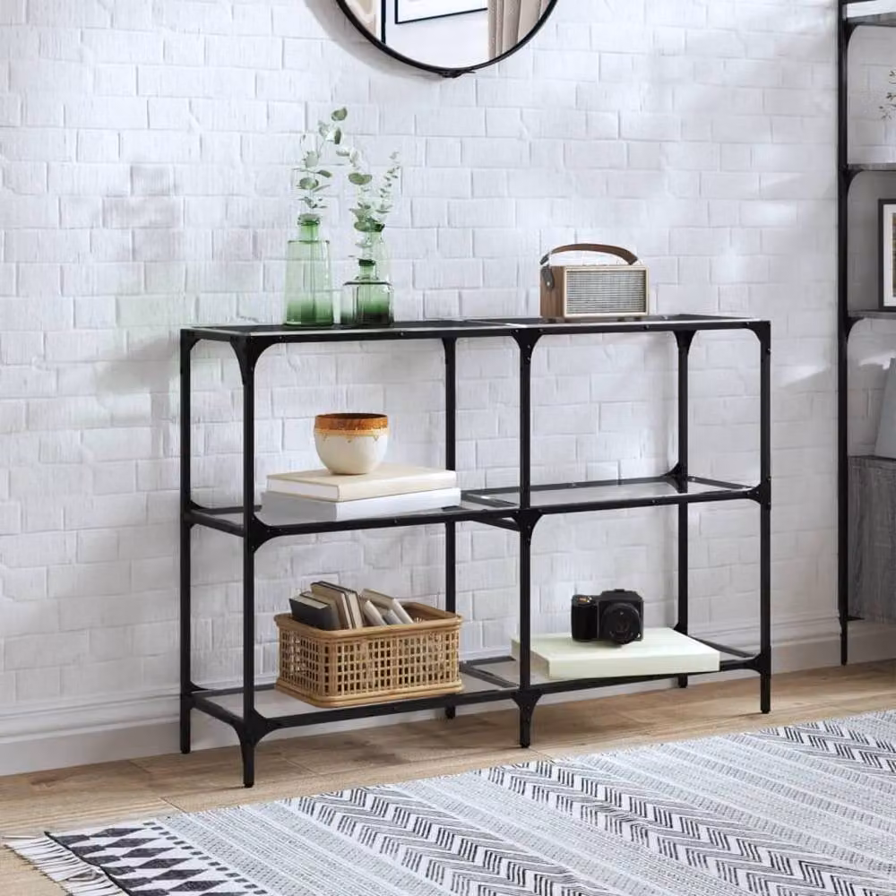 Berkfield Home Modern Console Table with Transparent Glass Top and Steel Frame, W/D/H: 118.5 x 30 x 81 cm – 2