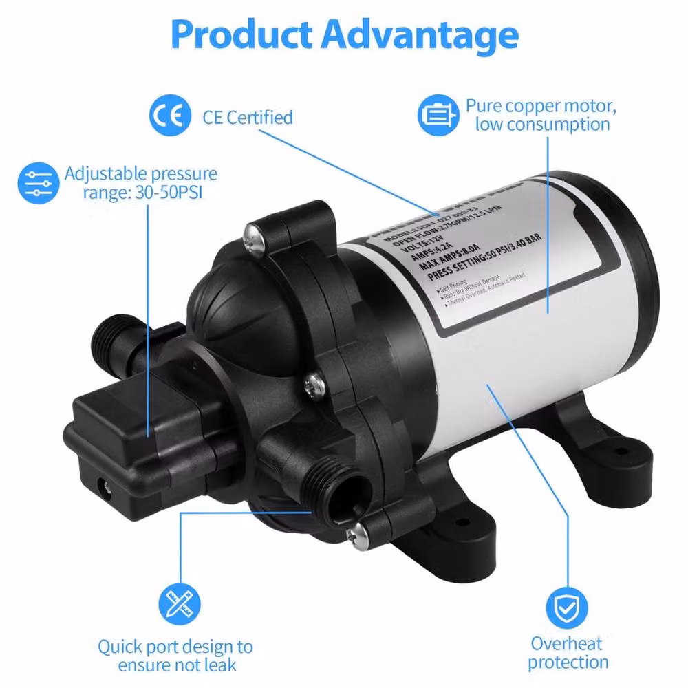 SPETLEK Self Priming Diaphragm Boat Marine Pump, Black, W: 10000 mm, D: 520 mm – 4