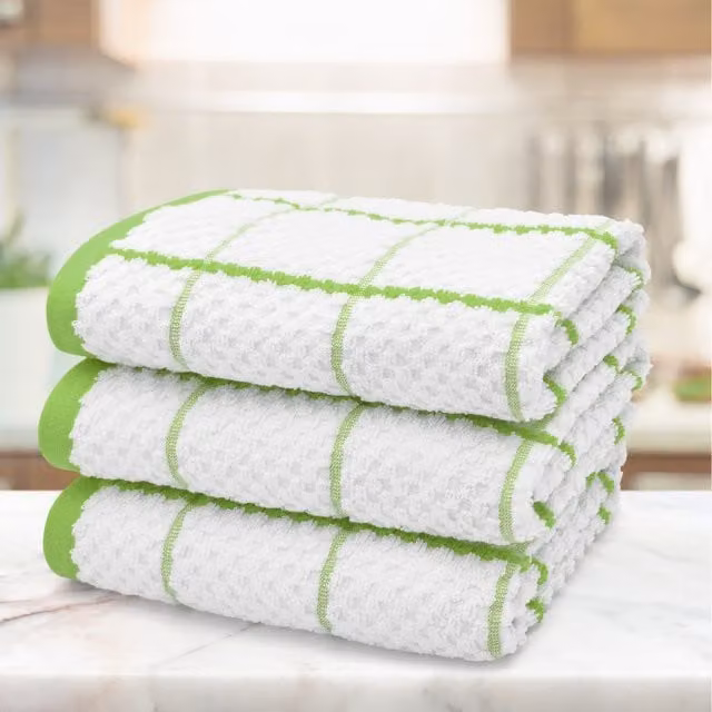 Kitchen Trends Set of 3 Highly Absorbent Checked Cotton Tea Towels
