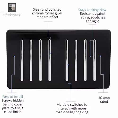 Trendi Modern Black and Silver Flush Plate Switch – 3