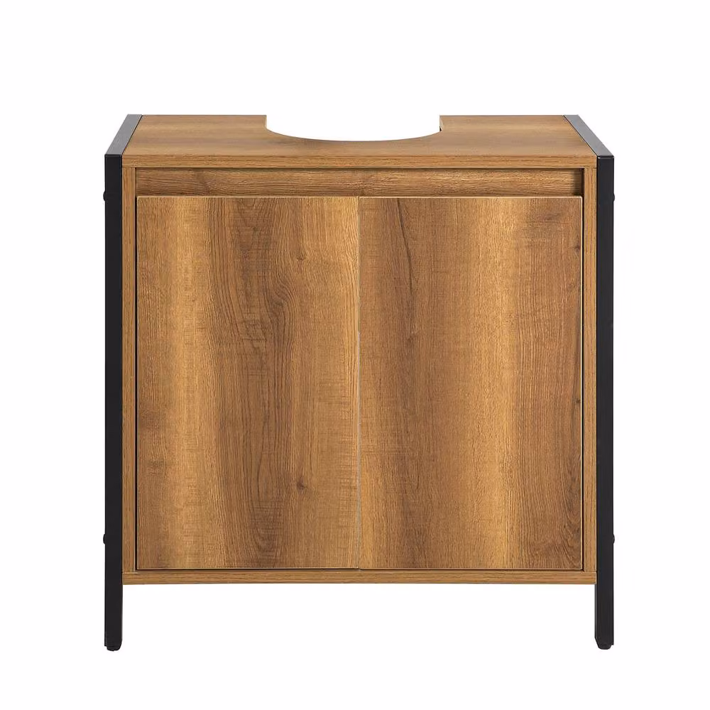 SoBuy Industrial Under Sink Cabinet in Brown and Black with Hinged Doors and Internal Shelves, W: 60 cm, H: 60 cm, D: 60 cm – 2