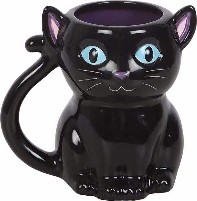 Something Different Cute and Creepy Black Cat Ceramic Mug in Black – 1