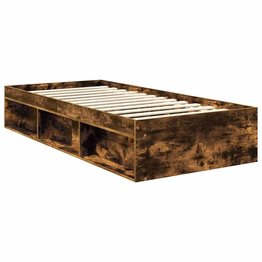 Berkfield Home Modern Bed Frame with Headboard in Smoked Oak and Brown Solid Pine Wood, W/D/H: 90 x 200 cm – 3