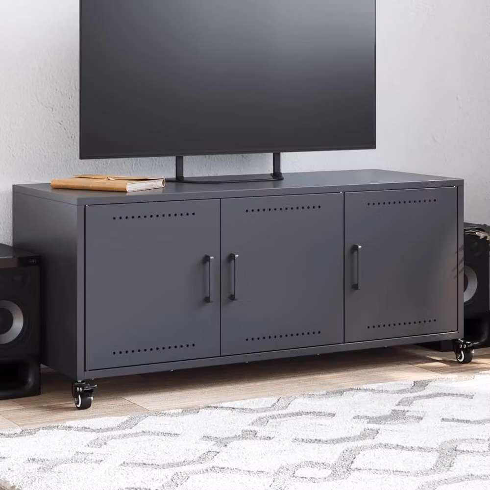 Berkfield Home Anthracite Steel TV Cabinet in Dark Grey, W: 100.5 cm, D: 39 cm, H: 43.5 cm – 2