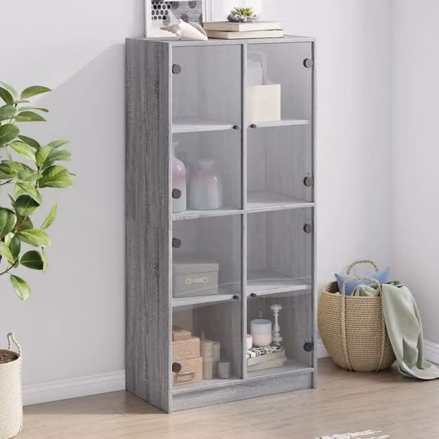 Berkfield Home Modern Highboard with Glass Doors in Grey Sonoma, W/D/H: 68 x 37 x 142 cm – 1