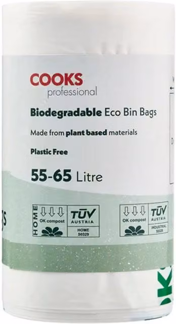 Cooks Professional Biodegradable Compostable Bin Bags, 55-65L, White