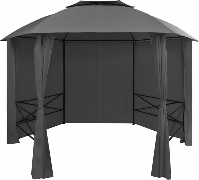 Berkfield Home Garden Hexagonal Marquee Pavilion Tent with Curtains, Black, W: 360 cm, H: 265 cm