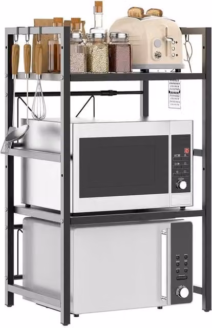 KORVIXA 3-Tier Microwave Oven Rack Stand in Black, W/D/H: 100 x 40 x 60 cm