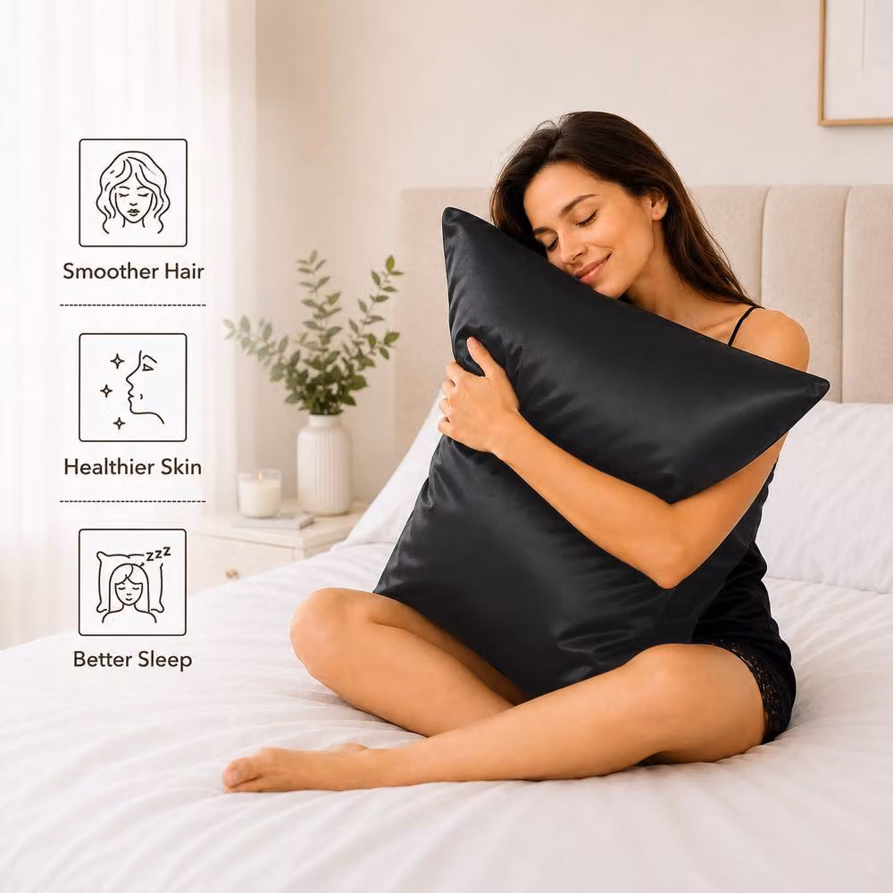 Pamposh Luxury Mako Satin Silk Pillow Cases, 4 Pack, Midnight Blue – 2