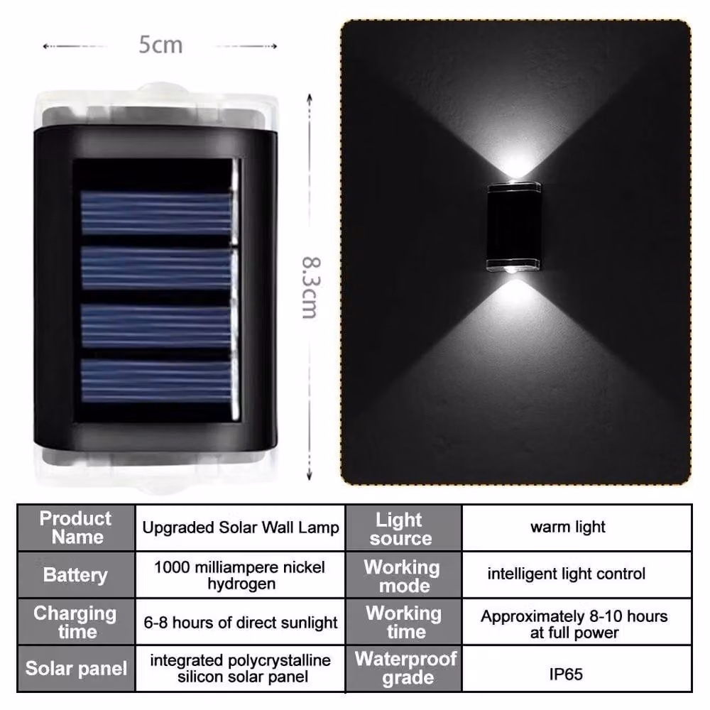 Hinsinc Set of 4 Solar Powered LED Wall Lights in Black with Warm White Up and Down Lighting – 4