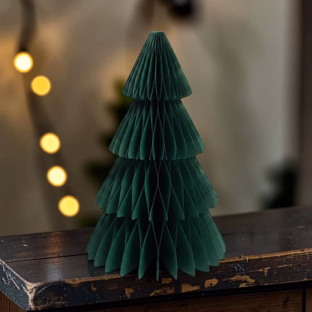 Four Candle Set of 3 Dark Green Paper Christmas Trees, Height: 30 cm – 2