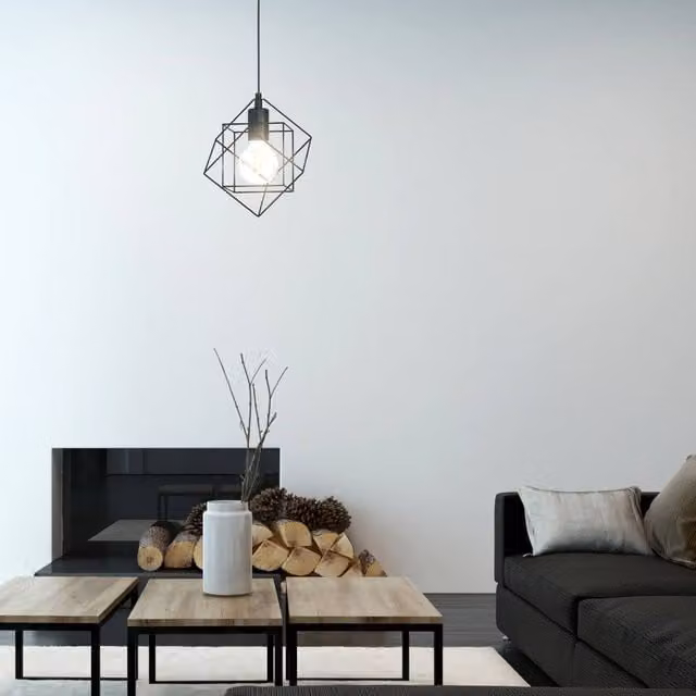 Eglo Straiton Modern Geometric Cube Pendant Light in Black Metal