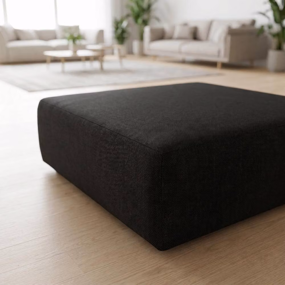 Abakus Direct Tokyo Footstool in Anthracite Grey and Black Basket Weave Fabric – 3