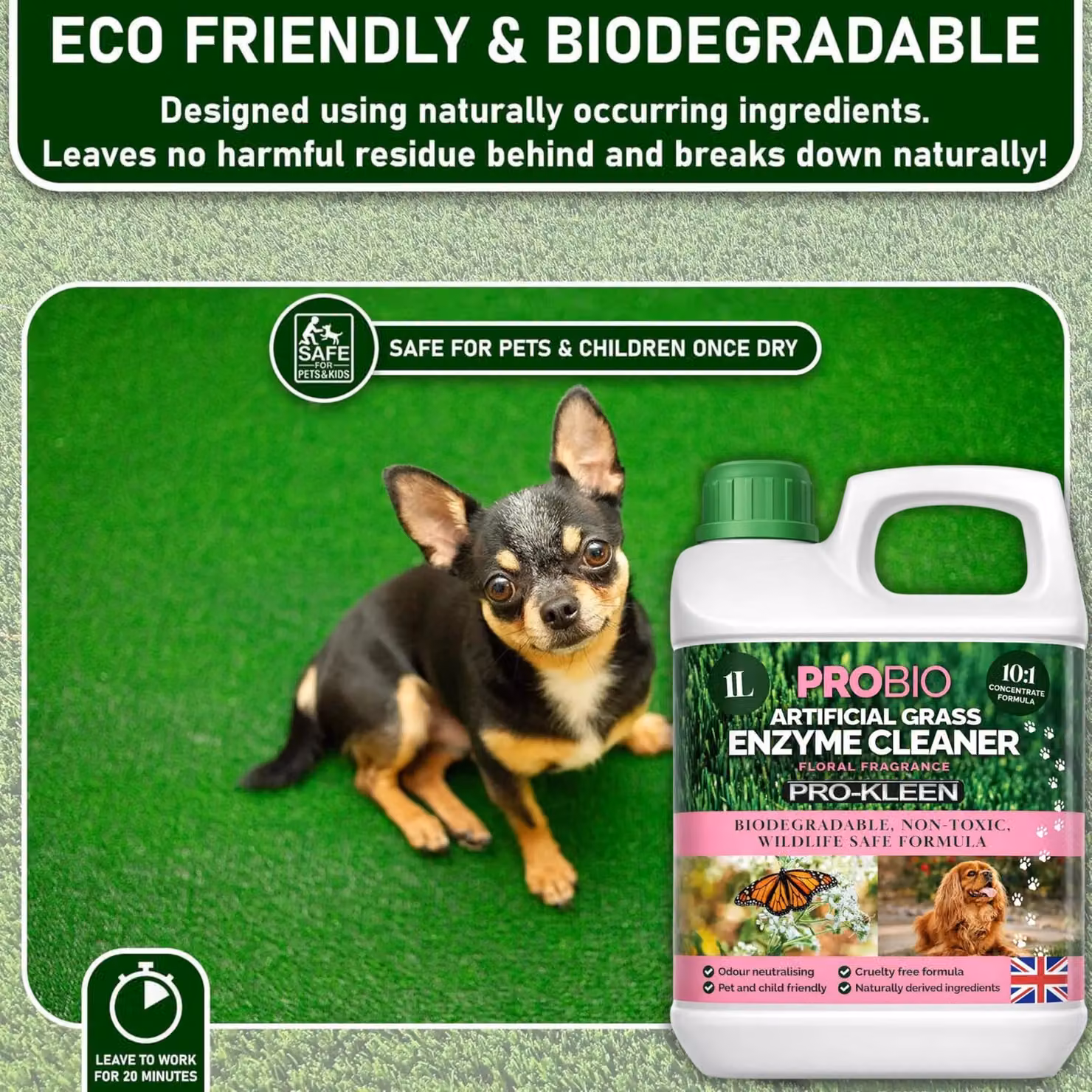 ProKleen ProBio Artificial Grass Cleaner Probiotic Based Deodoriser and Odour Eliminator, Floral Fragrance, 2L – 3