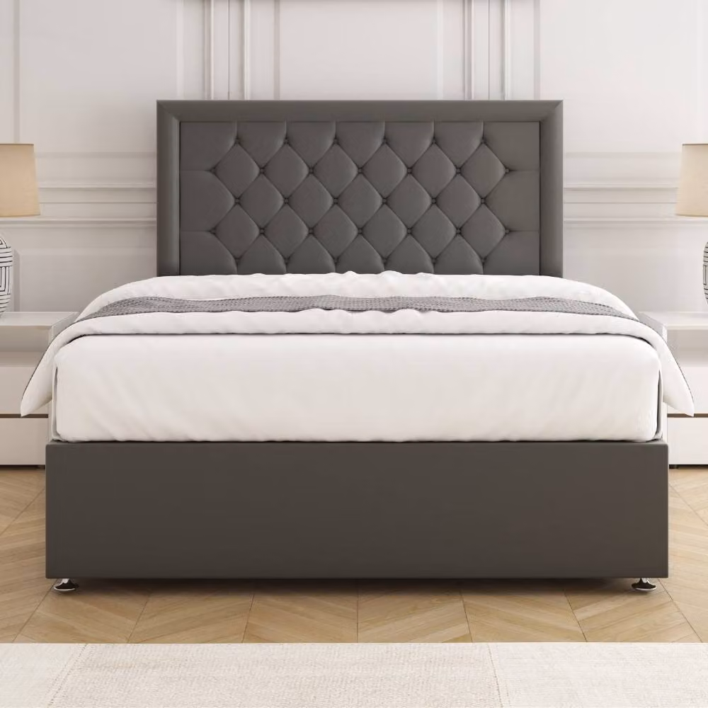 BSSPOKE Nova Plush Velvet Super King Divan Bed with 24 inch Headboard in Grey, W/D/H: 200 x 200 cm – 2