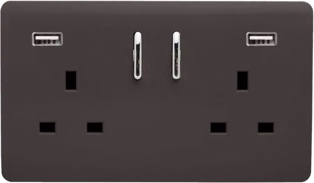 Trendi 2 Gang Flush Plastic Switched Socket in Brown – 6