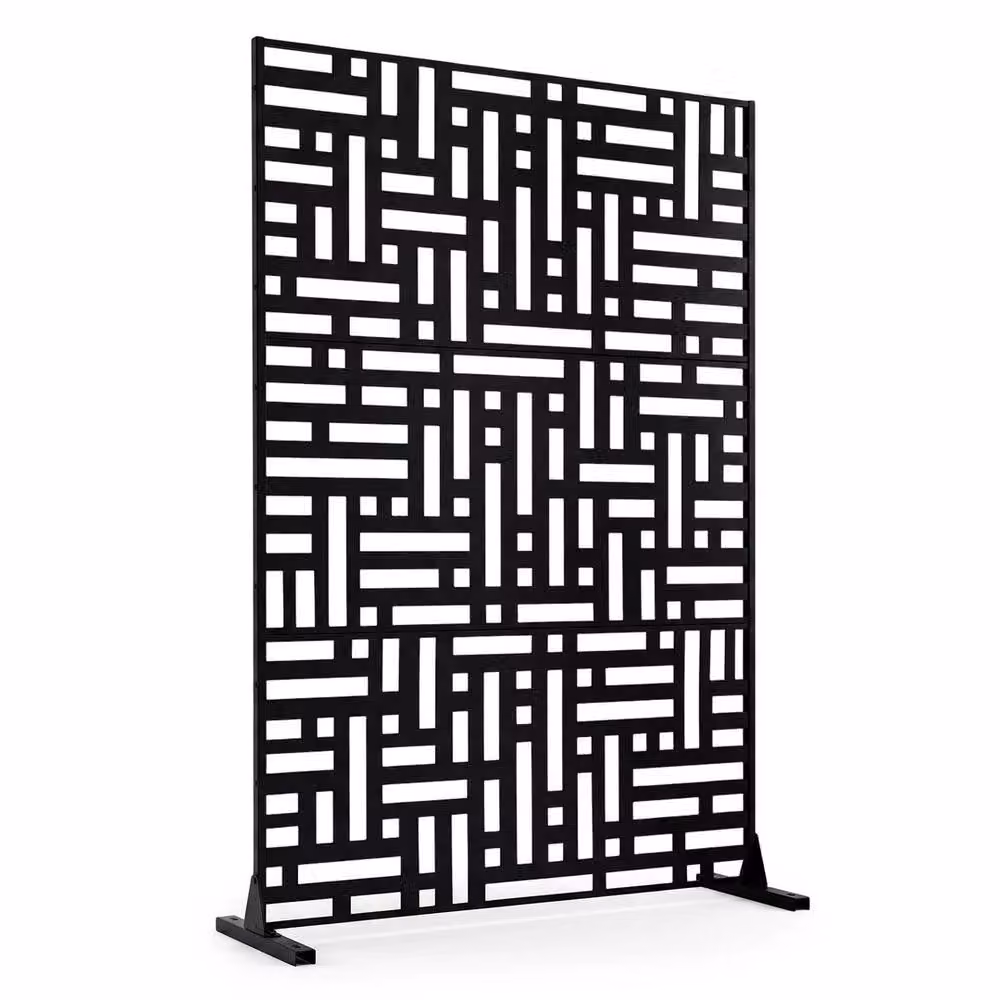 SPETLEK Black Powder-Coated Galvanised Steel Freestanding Louvered Fence Panel, Height: 183 cm – 3