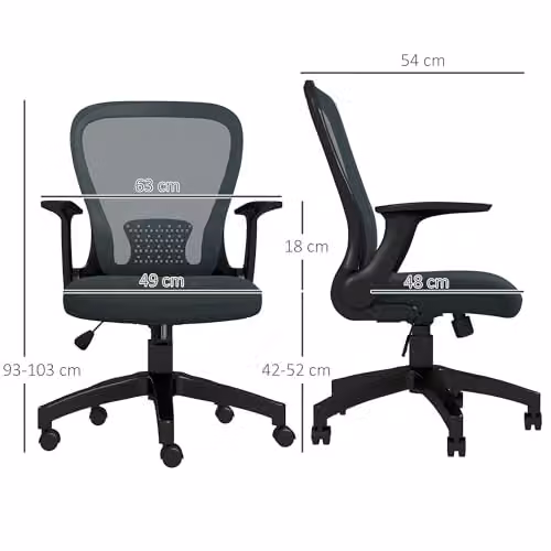 Vinsetto Ergonomic Mesh Office Chair in Anthracite Grey with Armrests and Swivel Function – 3