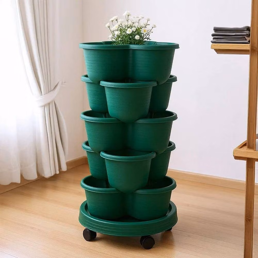 Spetlek Green Plastic Stackable Strawberry and Fruit Planter Tub Set of 5 – 2