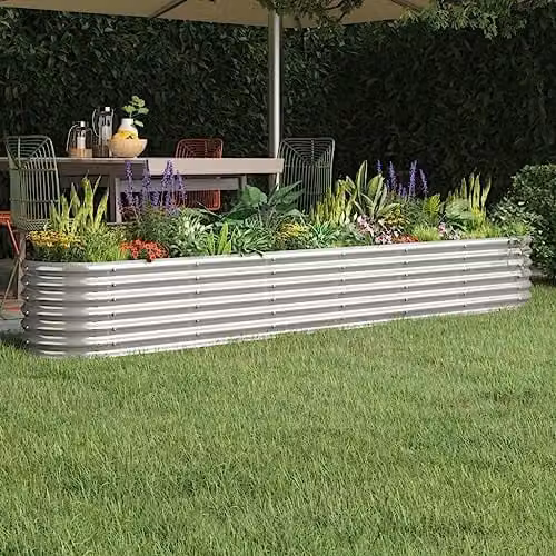 vidaXL Galvanised Steel Raised Bed, Silver, W: 260 cm, D: 40 cm, H: 36 cm – 2