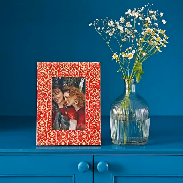 Paper High Vidya Red Ethnic Patterned Single Rectangular Tabletop Photo Frame