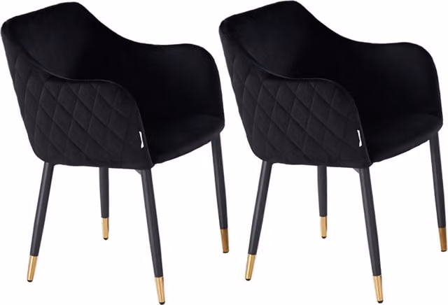 Life Interiors Verona Velvet Dining Chairs Set of 2, Black with Gold End Caps