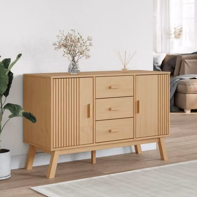 Berkfield Home Olden Sideboard in Brown Waxed Solid Pine, W/D/H: 114 x 43 x 73.5 cm – 1