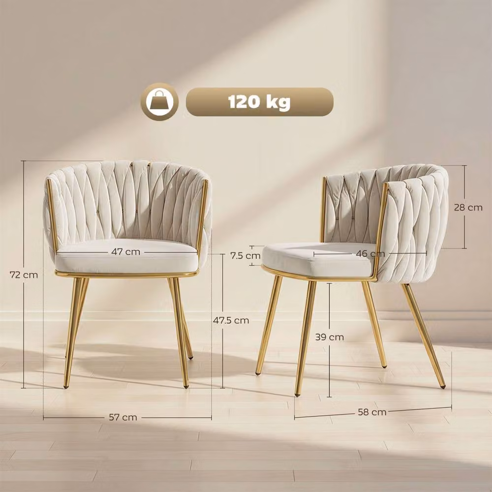 Wyld Haus Sosura Set of 2 Modern Velvet Dining Chairs in Beige and Gold – 4