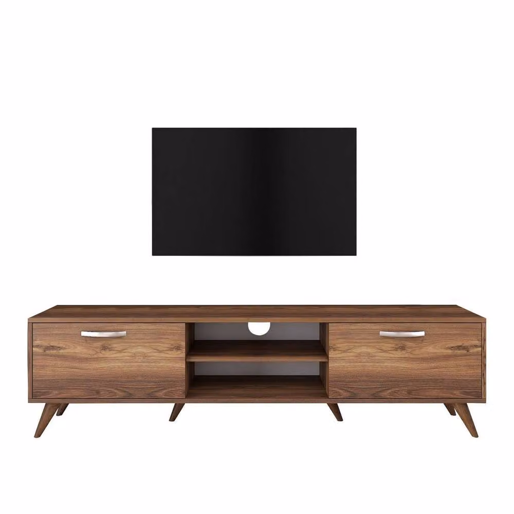 CALICOSY Mid-Century Walnut TV Unit in Dark Brown, W/D/H: 180 x 35 x 48.6 cm – 4