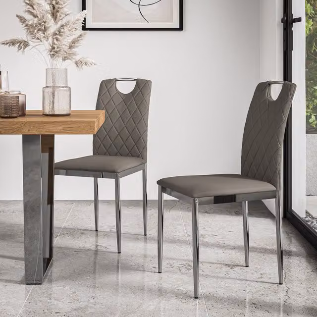 More4Homes Monza Faux Leather Dining Chairs with Chrome Legs, Set of 8, Grey