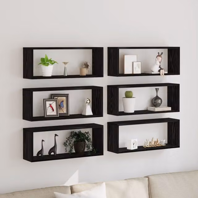 Berkfield Home Set of 6 Black Oak Wall Shelves, W: 60 cm, D: 15 cm, H: 23 cm – 1
