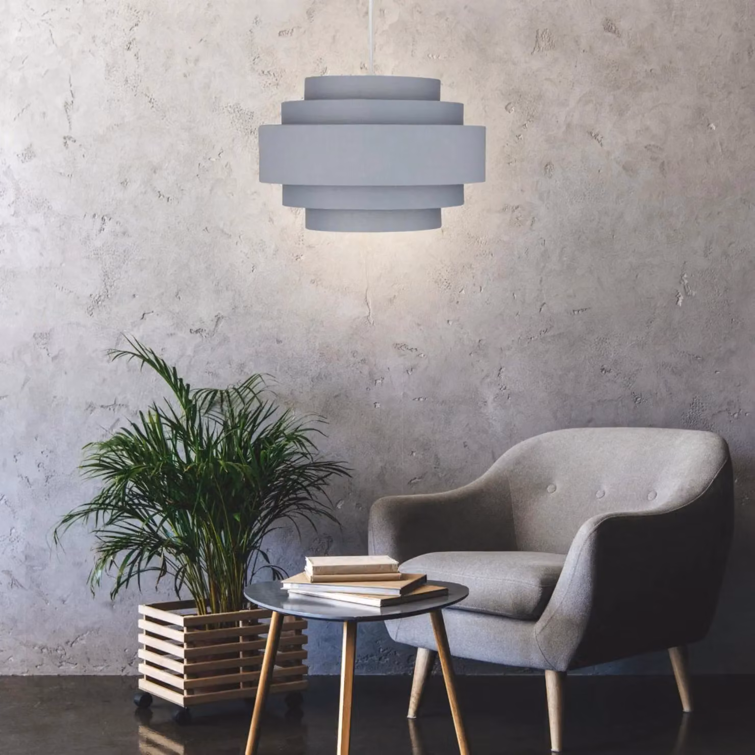 First Choice Lighting Pair of Grey Fabric Cylinder Light Shades, W/D/H: 35.0 x 23.5 x 23.5 cm – 3
