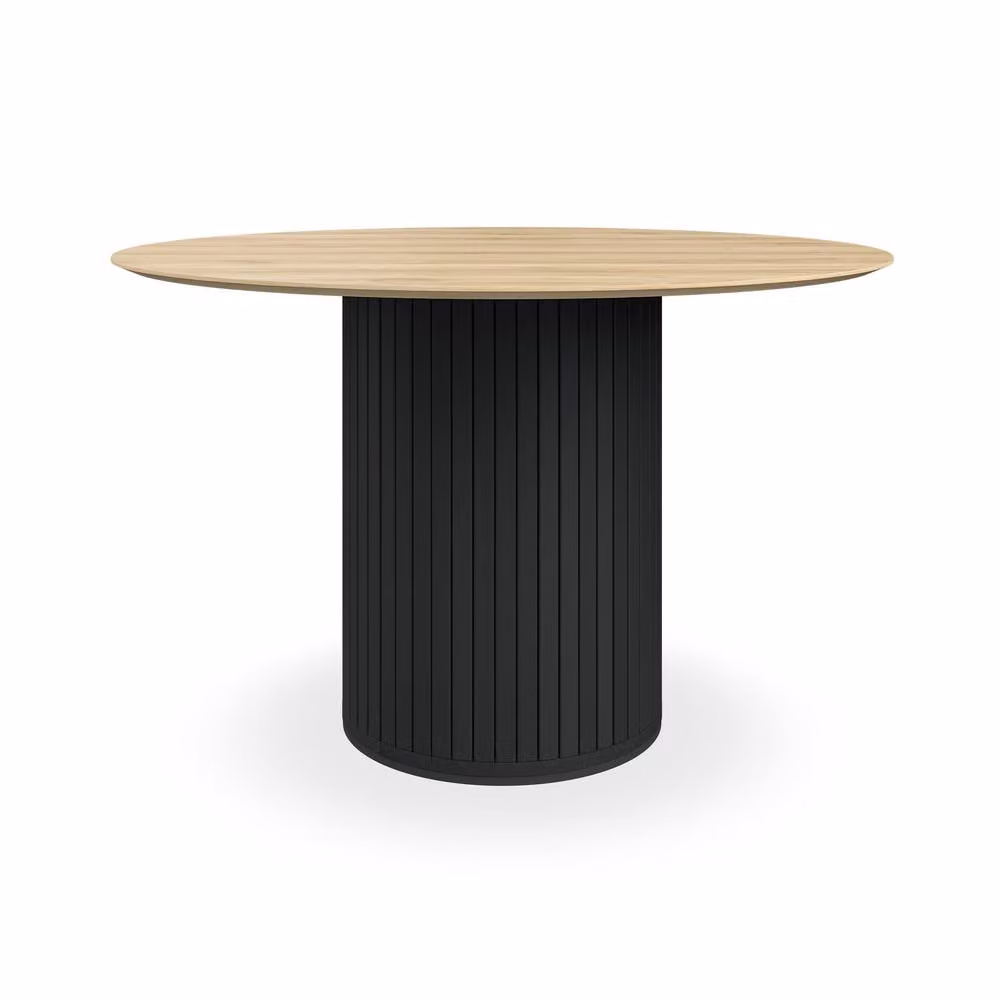 More4Homes Arlo Oak Round Dining Table with Black Legs and 4 Anika Mustard Velvet Dining Chairs Set, W: 120 cm, H: 75 cm – 2
