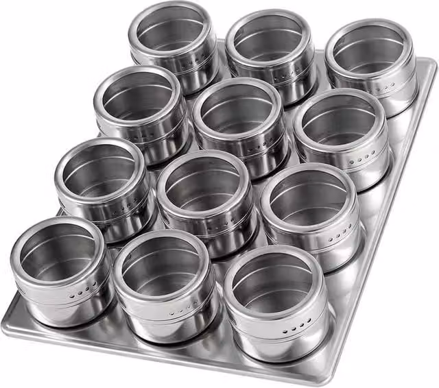 Havendro Magnetic Stainless Steel Spice Rack and Herb Storage Tins in Silver – 1