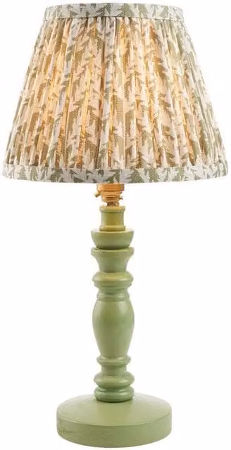 Netlighting Bibury Green Table Lamp with Herb Garden Fabric Leaf Shade and Brass Base