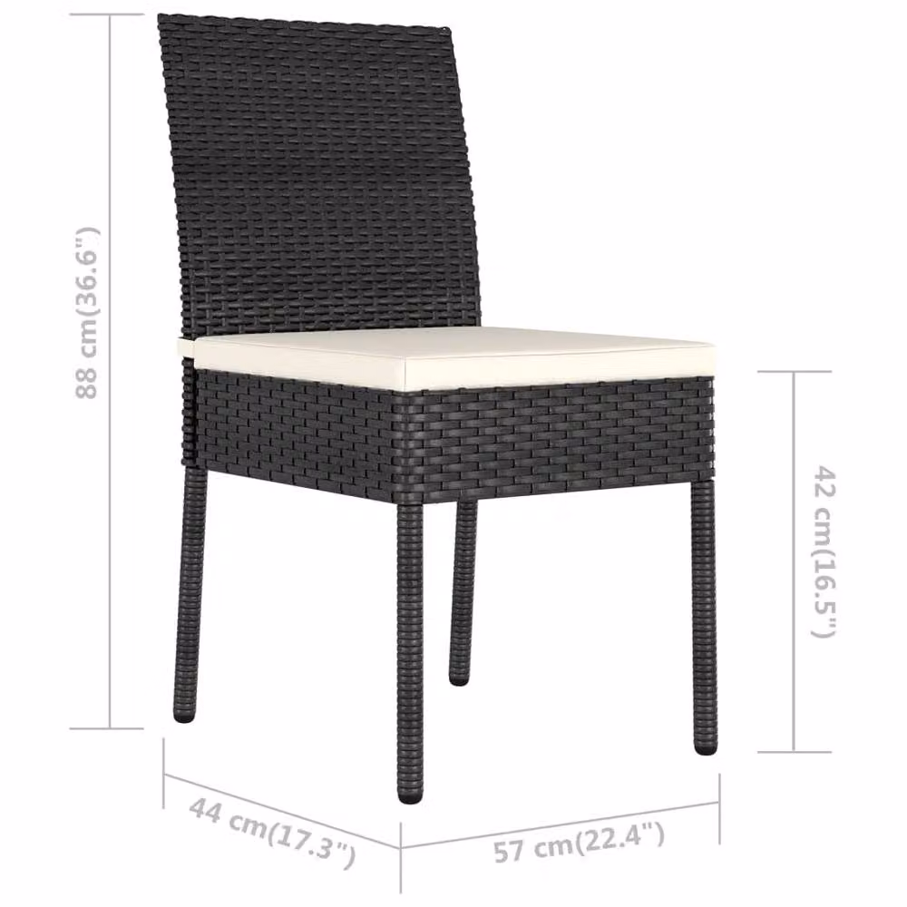 Berkfield Home 3 Piece Poly Rattan Outdoor Dining Set with Cushions and Glass Top in Black – 4