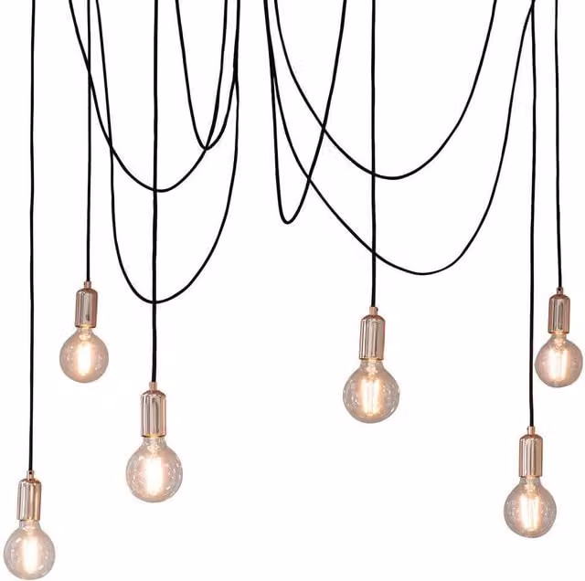 Loops Industrial 6-Bulb Multi Light Ceiling Pendant in Gloss Copper and Black with Adjustable Height and Dimmable Functionality